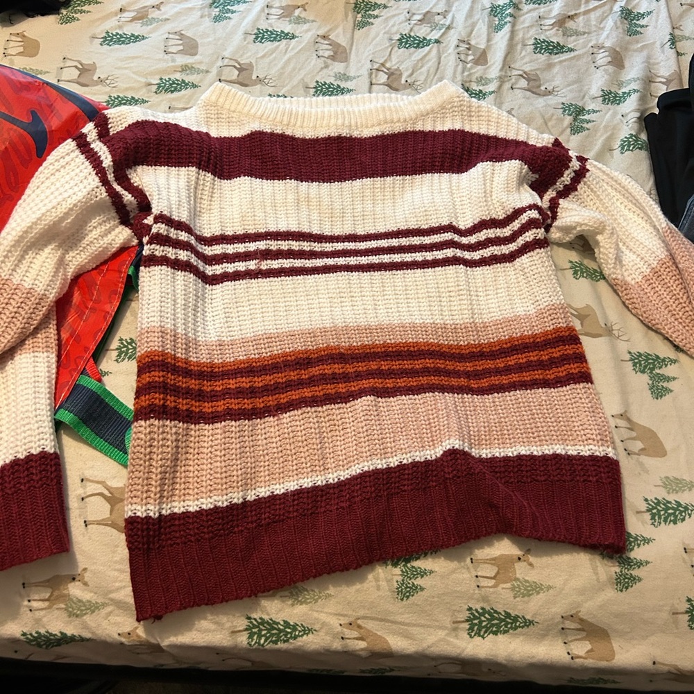 Off-the-Shoulder Red and Pink Sweater